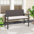 Brown Rattan Patio Loveseat Bench