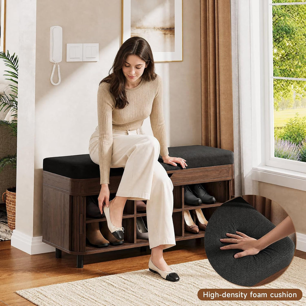 Walnut 43.3" Fluted Shoe Bench
