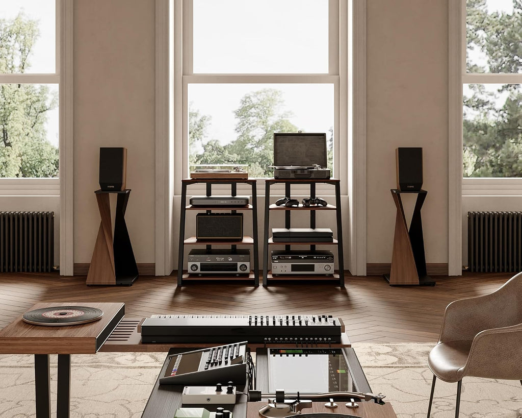 Walnut 4-Tier Corner Audio Rack