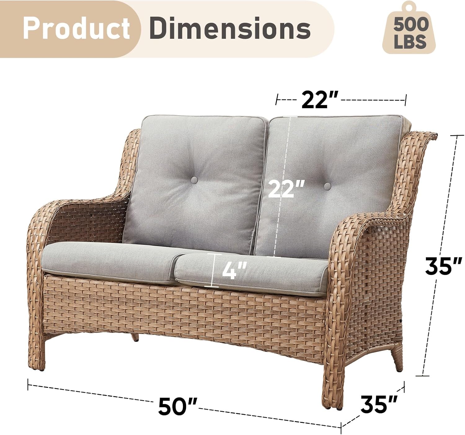 Beige Rattan Outdoor Loveseat