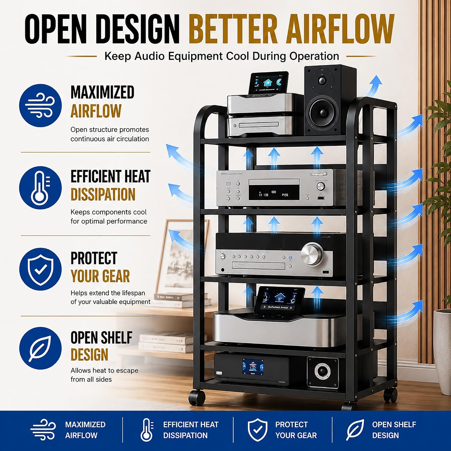 Black 5-Tier Rolling AV Stand