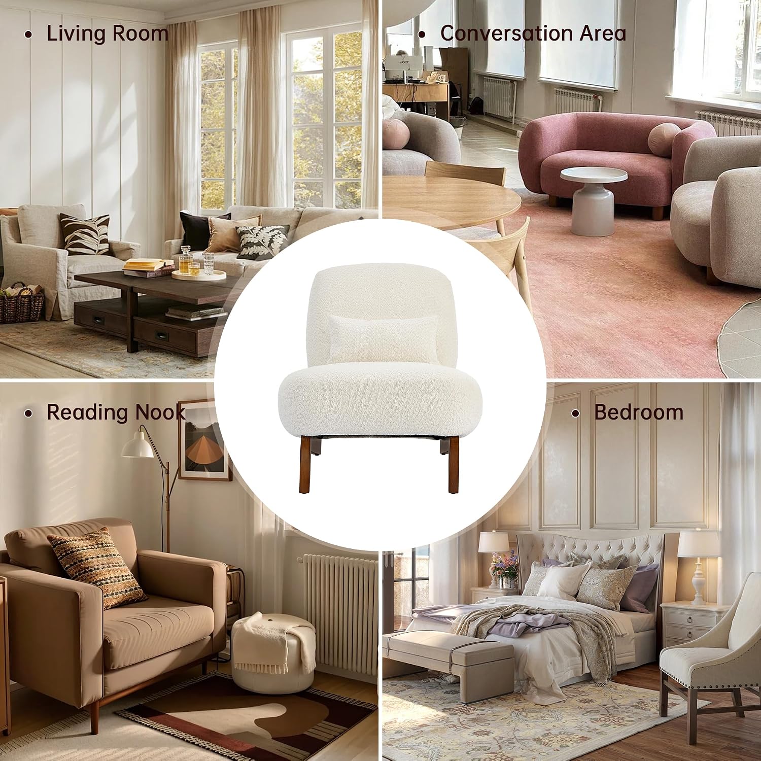 Beige Morden Fort Boucle Armless Accent Chair