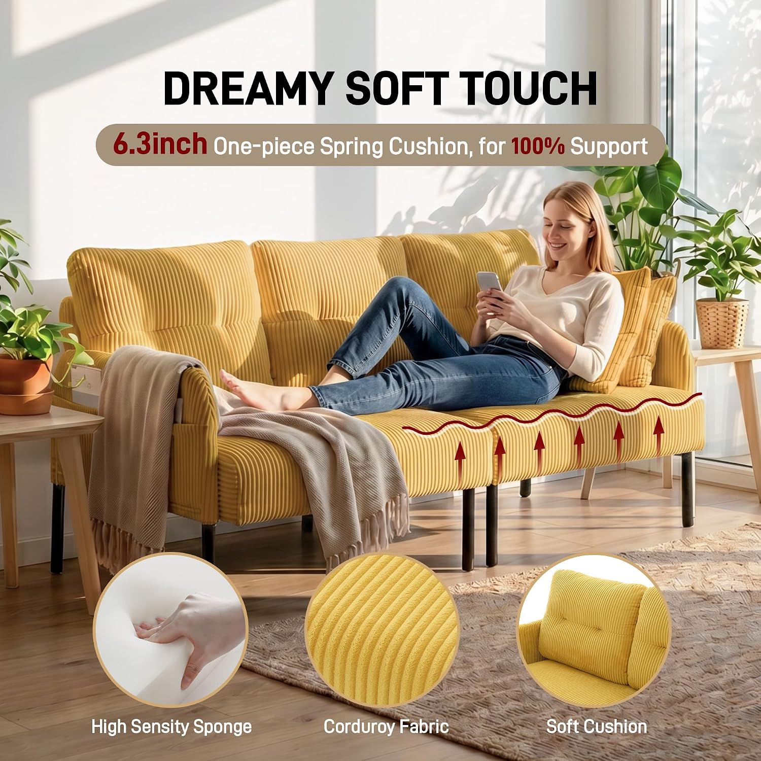 Mustard Corduroy Oversized Loveseat