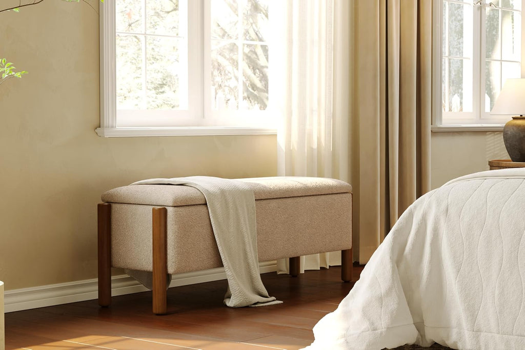 Beige 47" Fabric Storage Bench