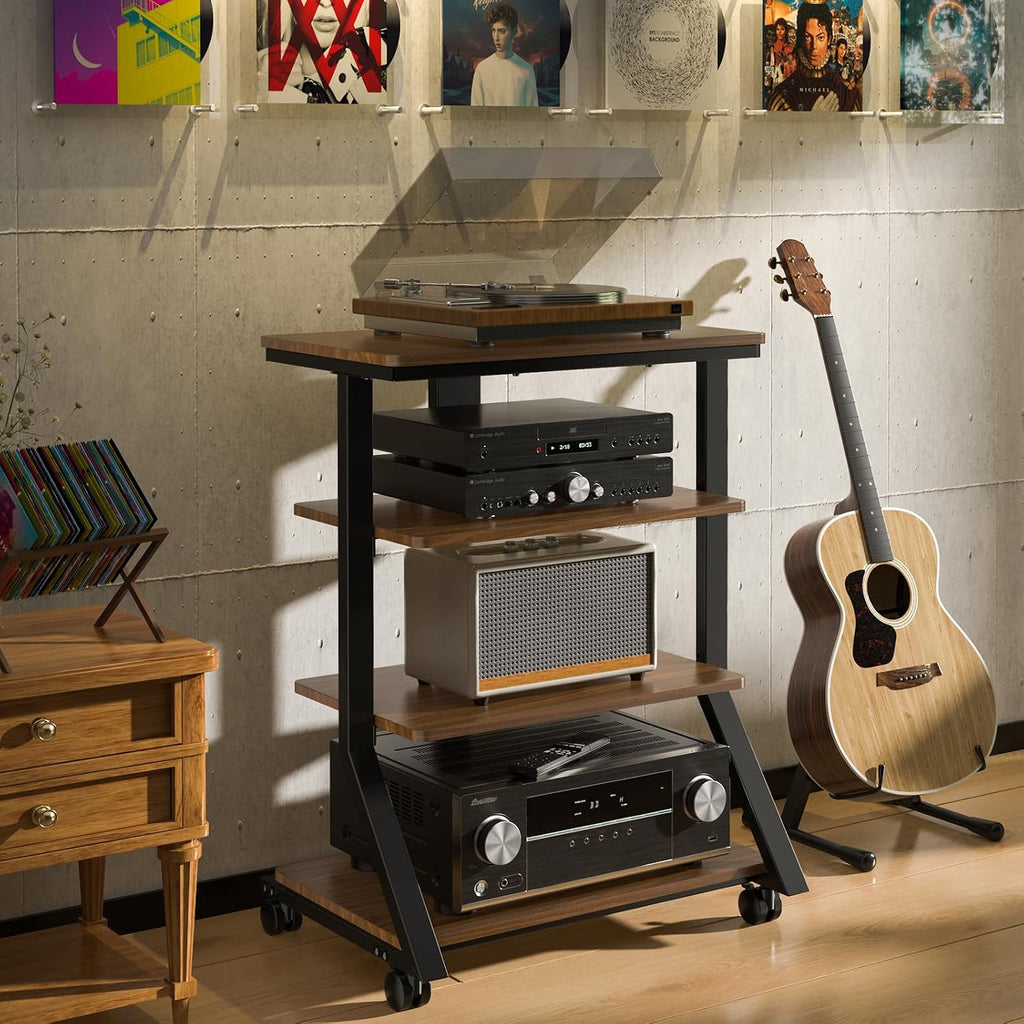 4-Tier Rolling AV Media Stand