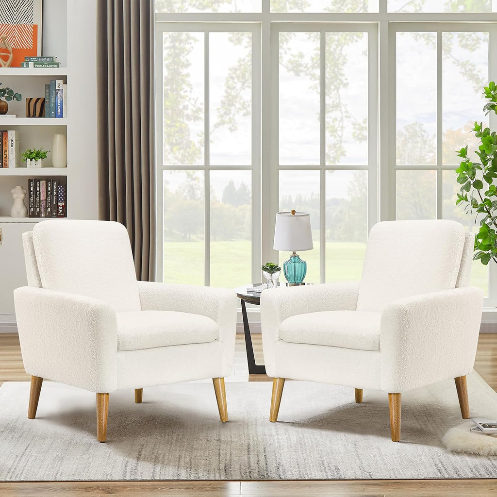 Set of 2 White Teddy Boucle Accent Chairs