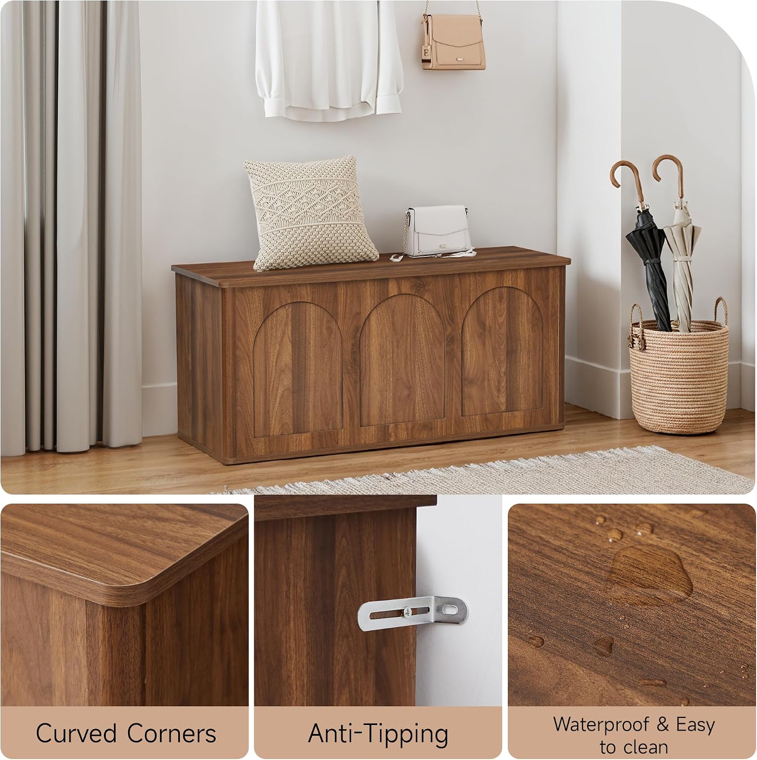 Walnut 43" Wood Storage Chest