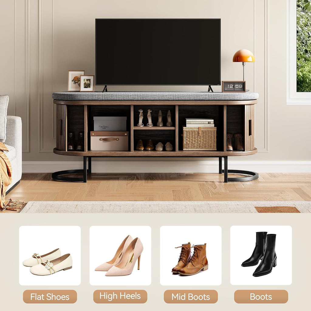 Walnut 47.2" Sliding Door Shoe Bench