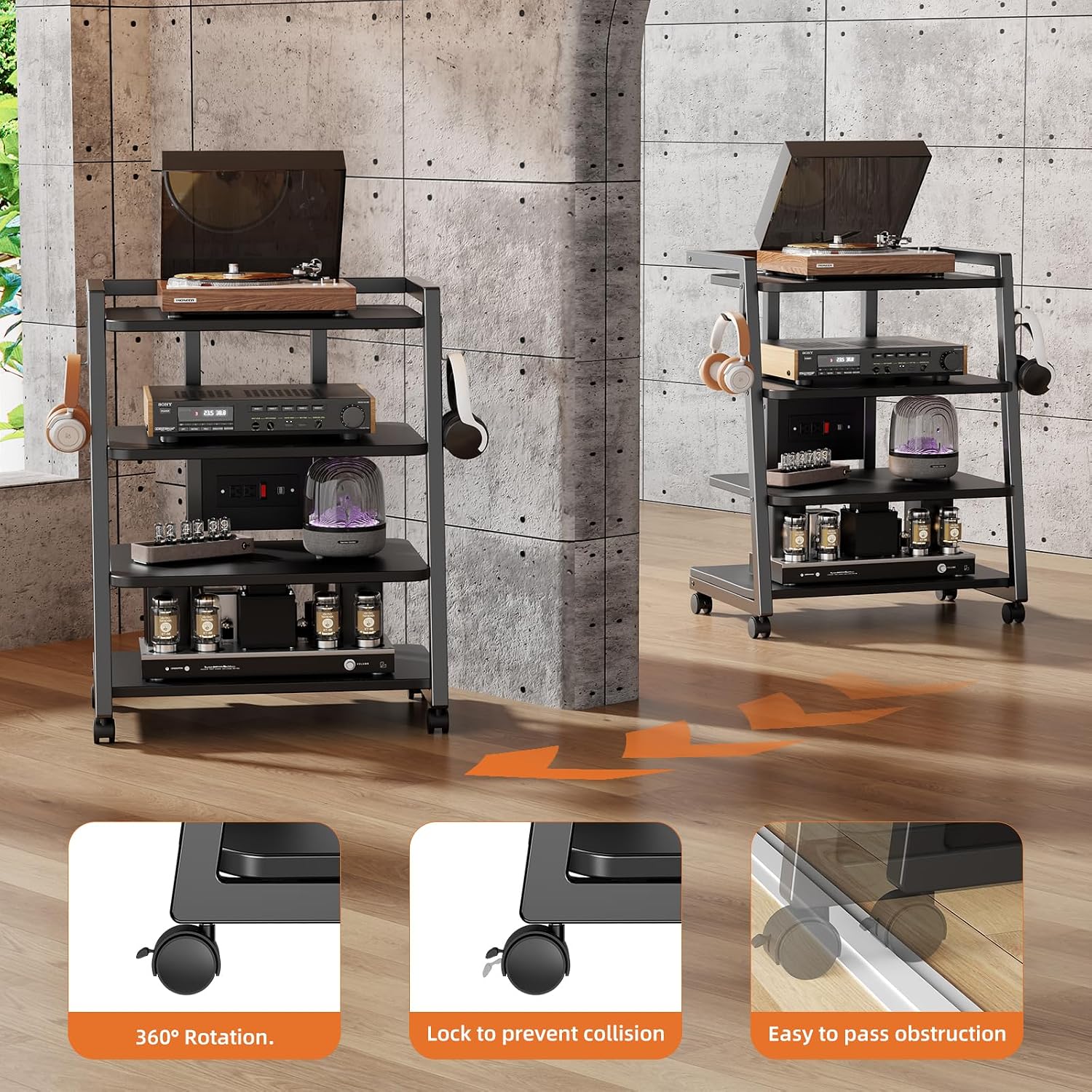 Black 4-Tier Rolling AV Stand