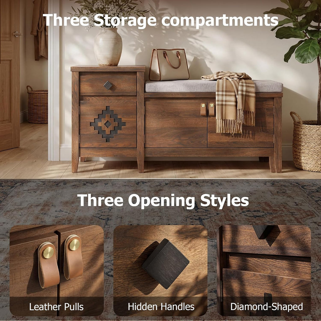 Walnut 44" Storage Entry Bench