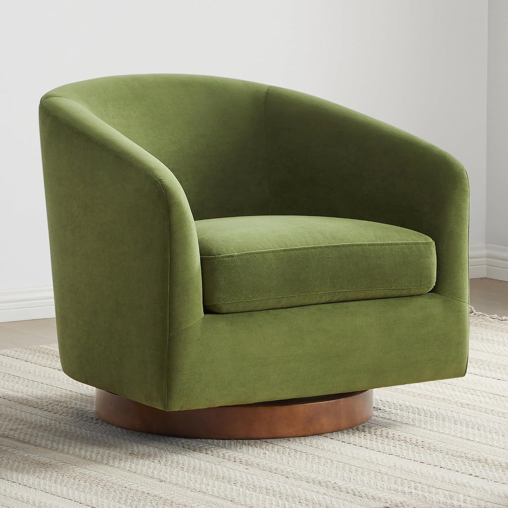 Forest Green Velvet Swivel Barrel Chair