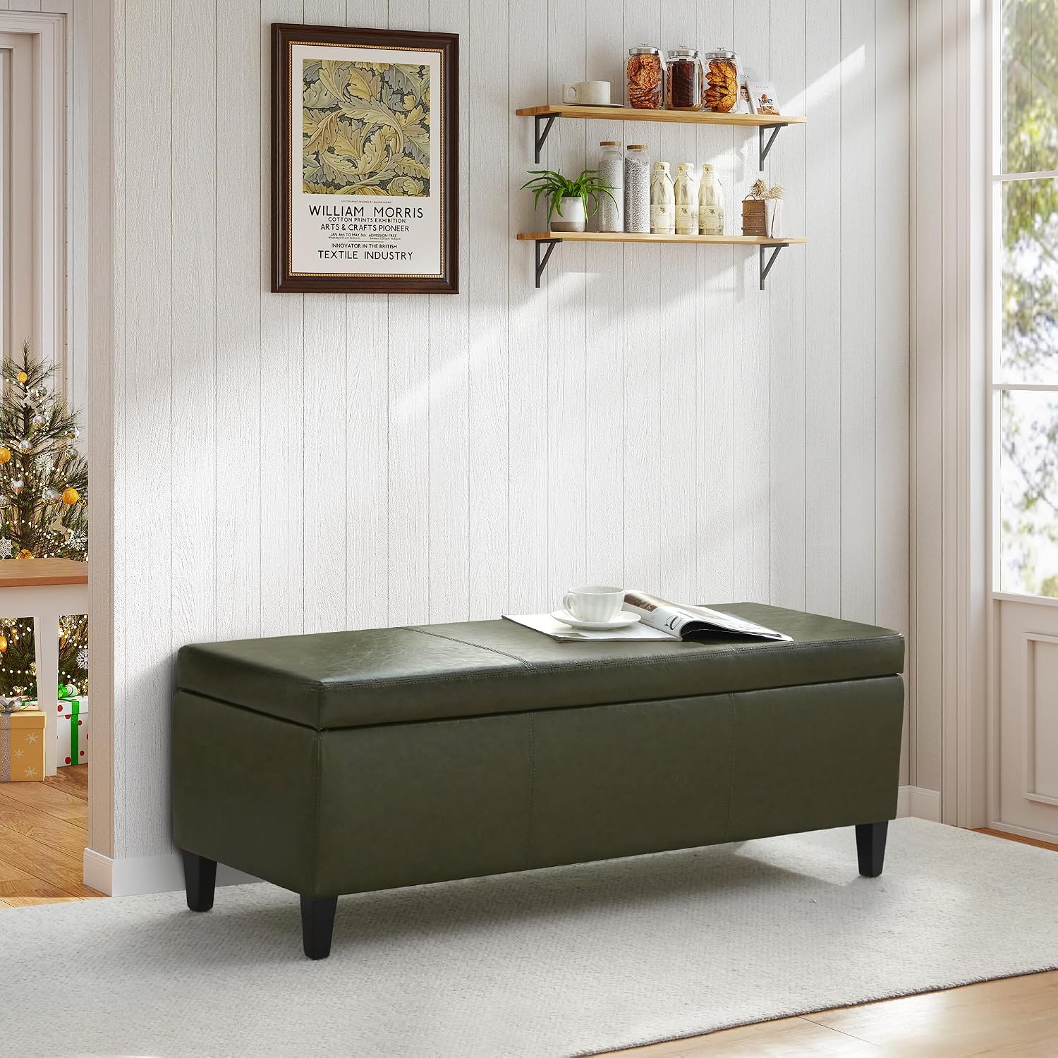 Green 50.3" Extra Long Faux Leather Storage Ottoman Bench
