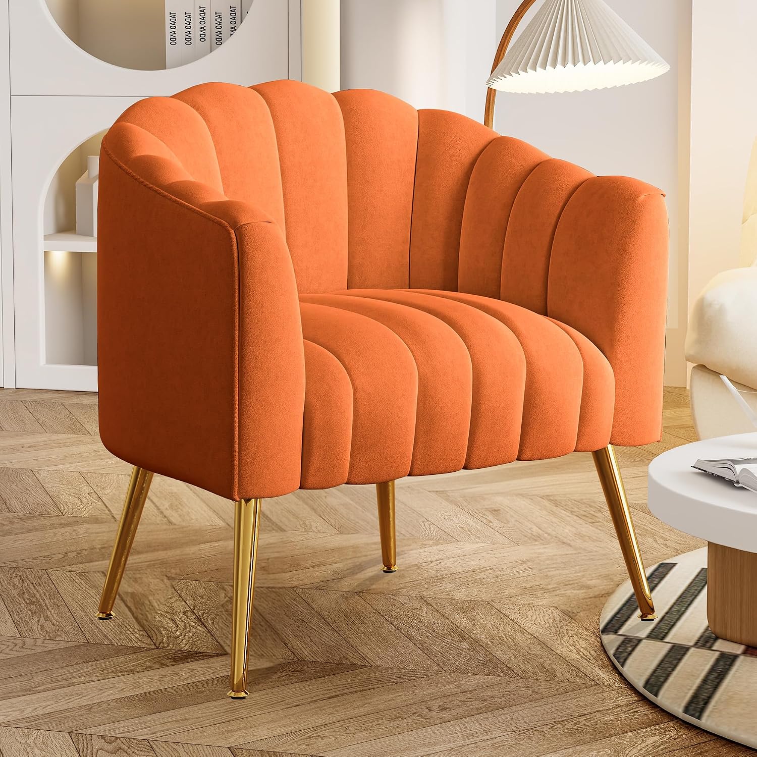 Orange Velvet Oversized Pumpkin Barrel Chair