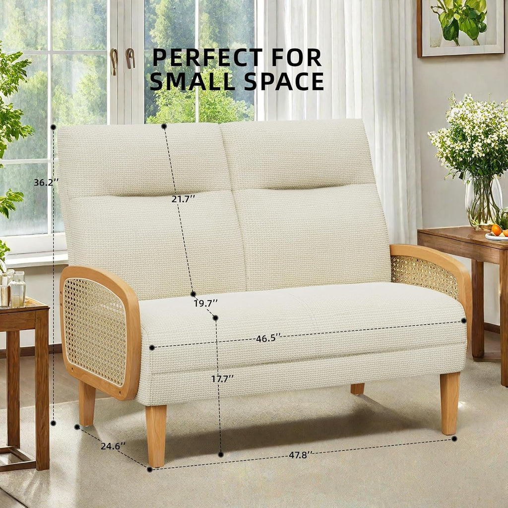 Beige Rattan Linen Loveseat