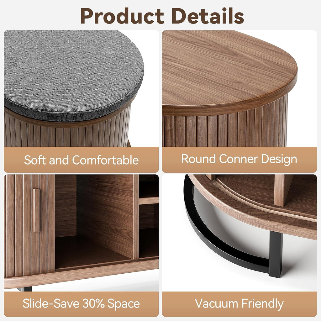 Walnut 47.2" Sliding Door Shoe Bench