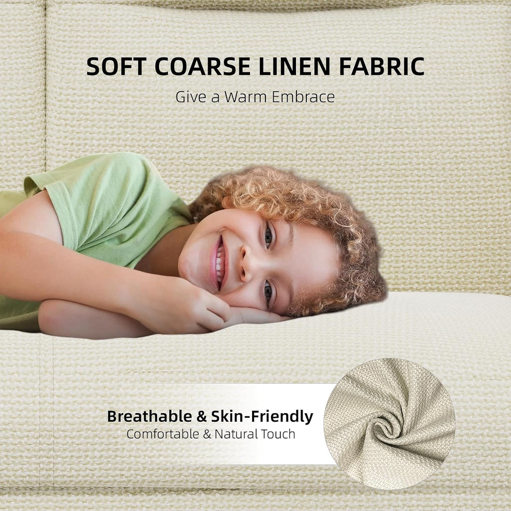 Beige Rattan Linen Loveseat