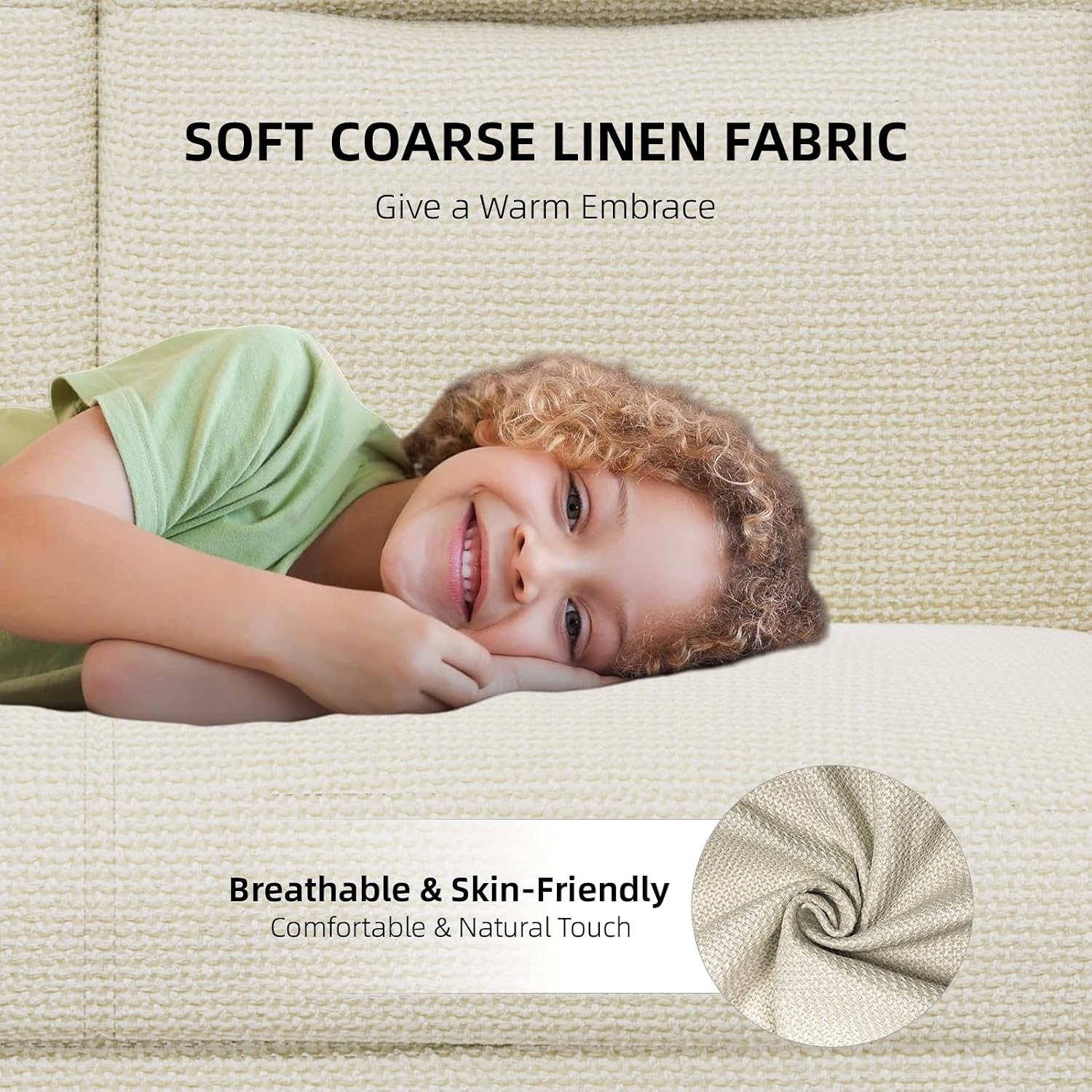 Beige Rattan Linen Loveseat