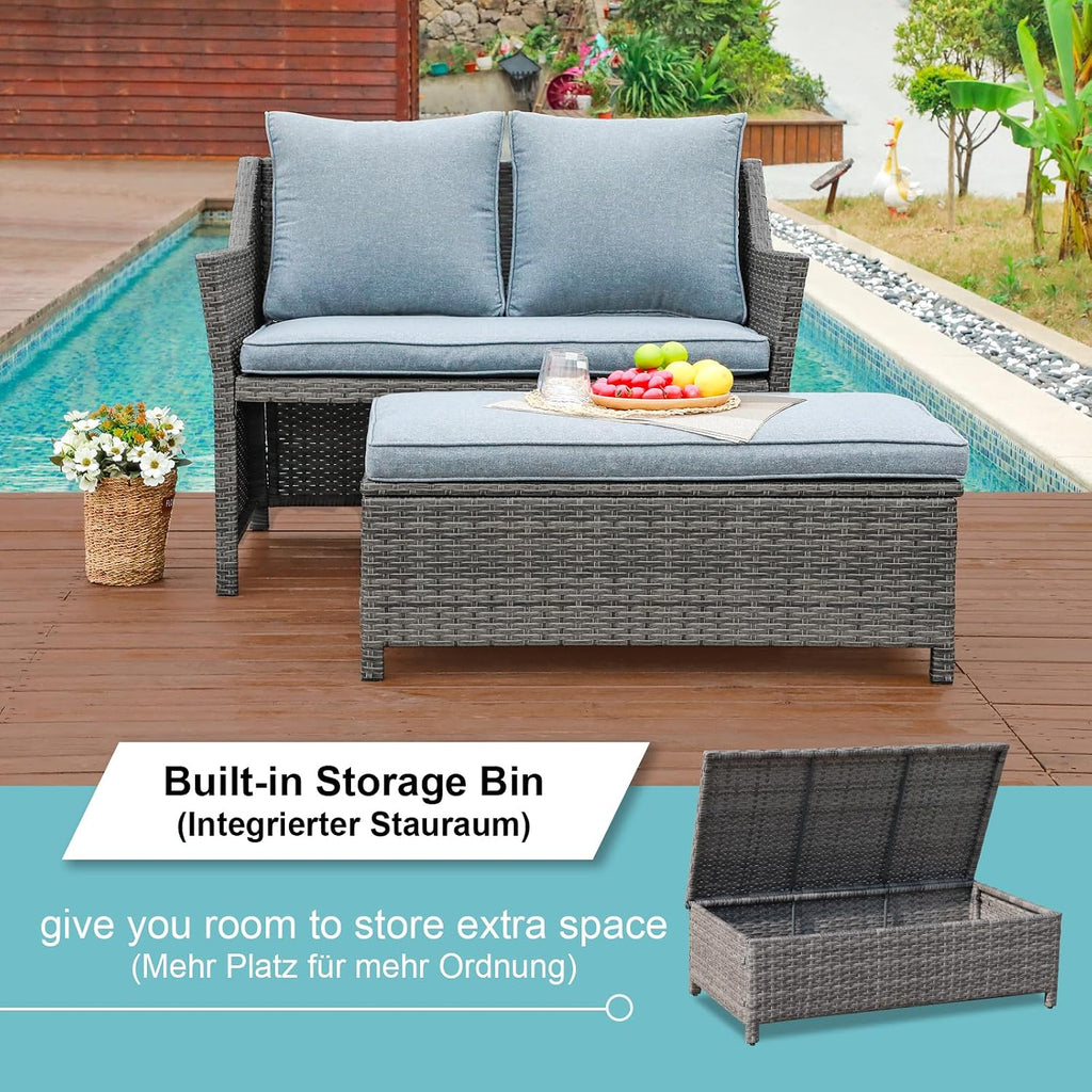Grey Wicker Patio Loveseat Set