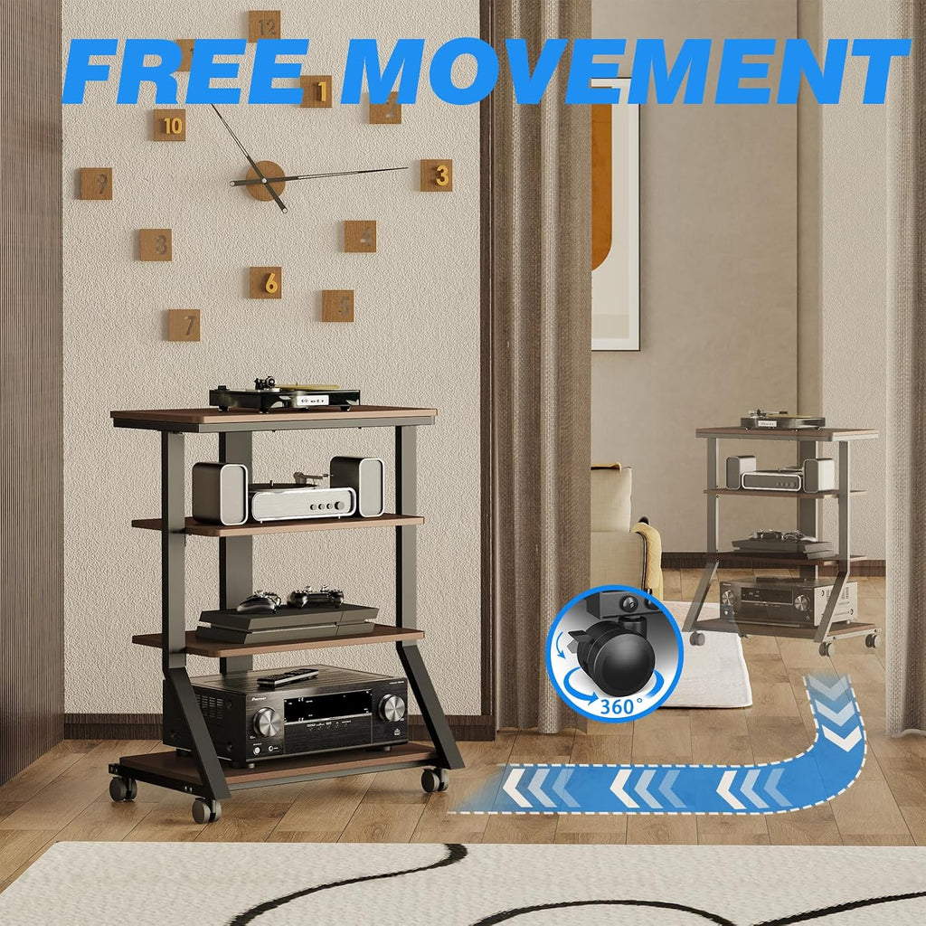4-Tier Rolling AV Media Stand