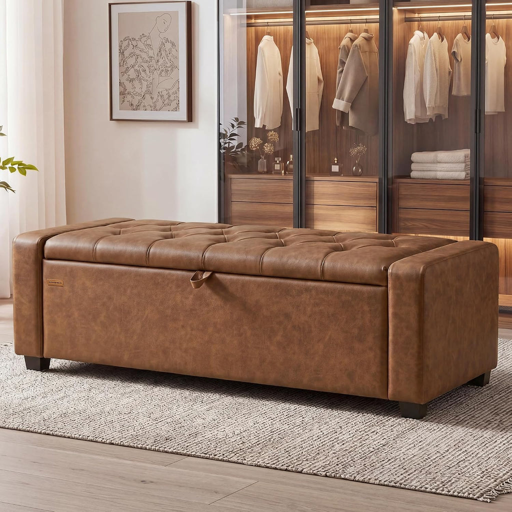 Coffee Brown Synthetic Leather Storage Ottoman Bench