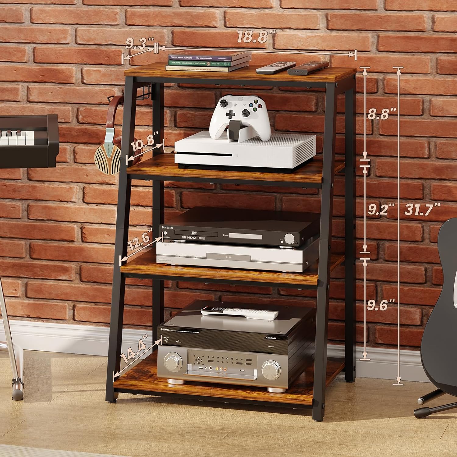 4-Tier Hook Design AV Media Stand