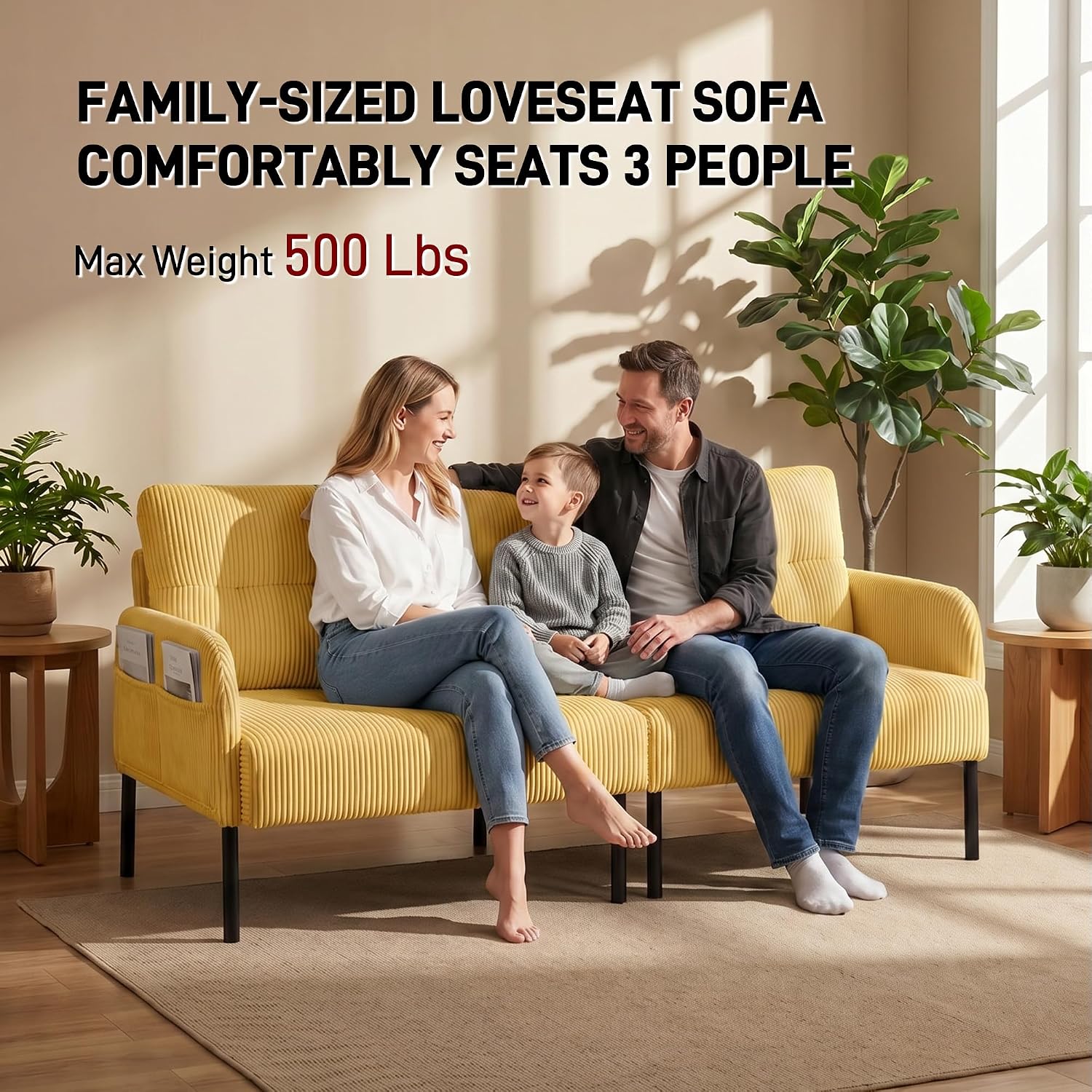Mustard Corduroy Oversized Loveseat