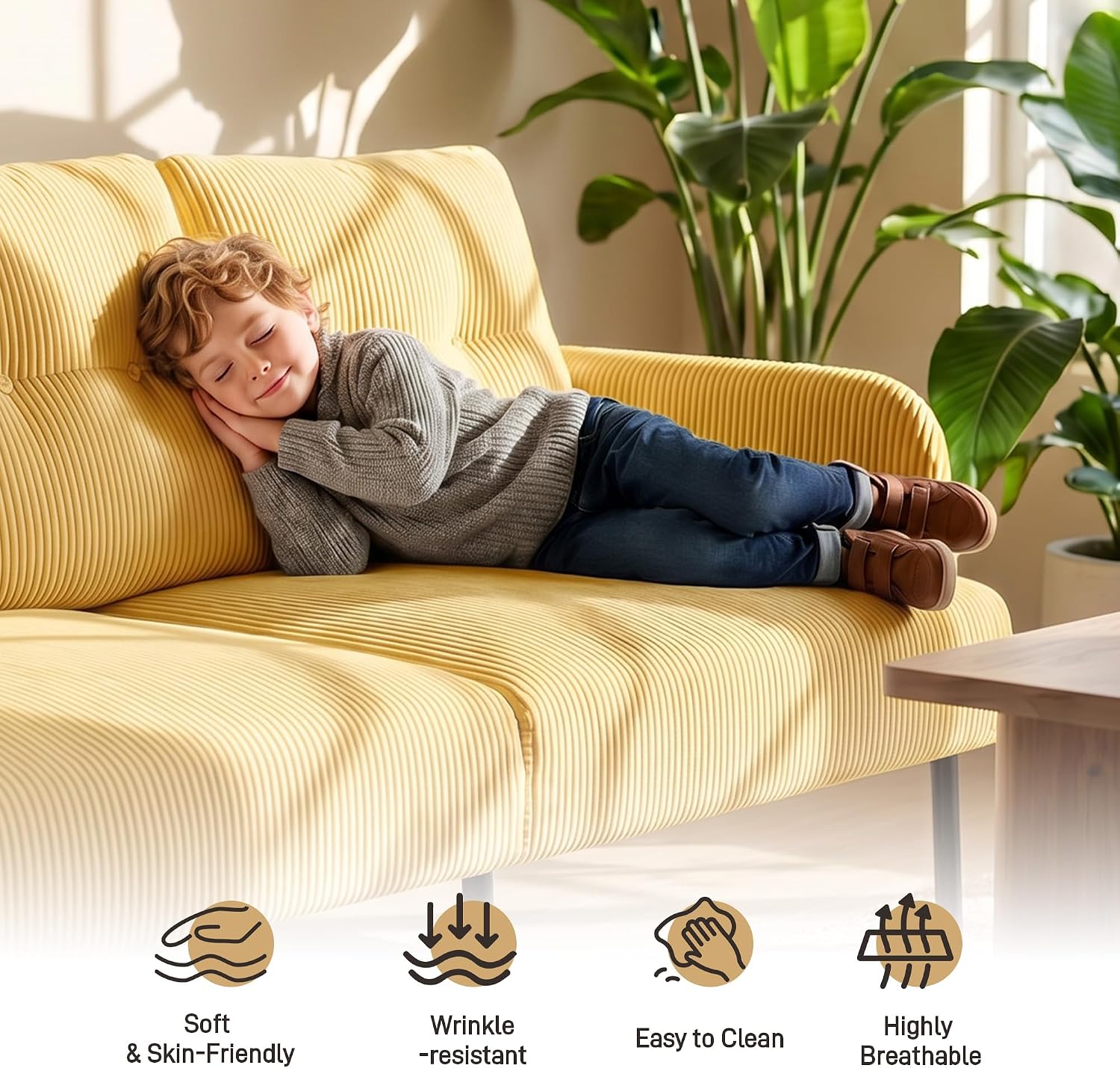 Mustard Corduroy Oversized Loveseat