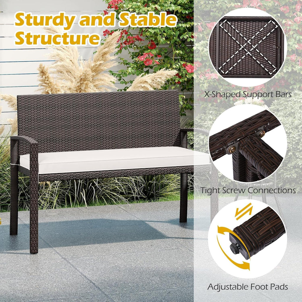 Brown Rattan Patio Loveseat Bench