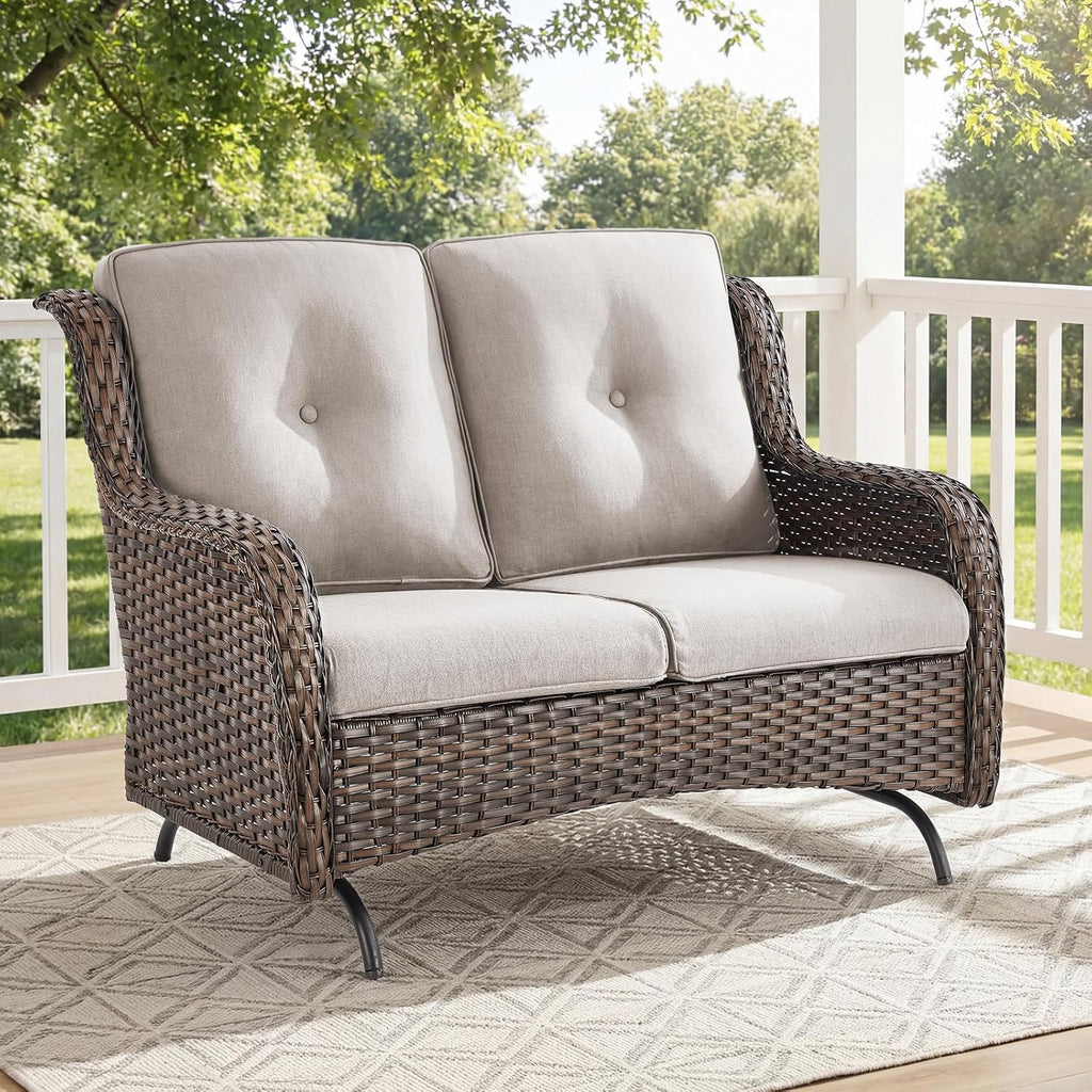 Brown Wicker Patio Loveseat Sofa