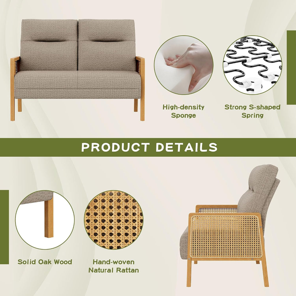 Taupe Rattan Arm Small Loveseat