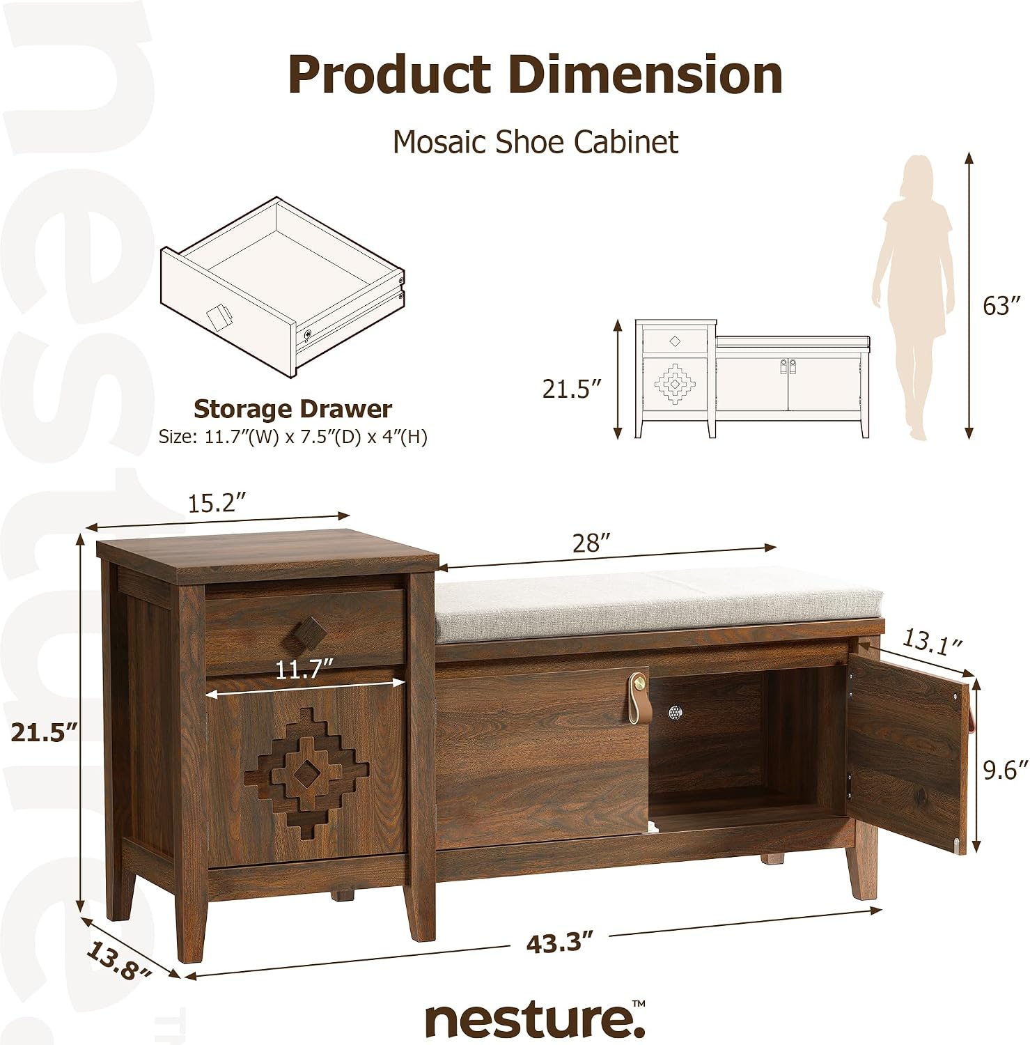Walnut 44" Storage Entry Bench