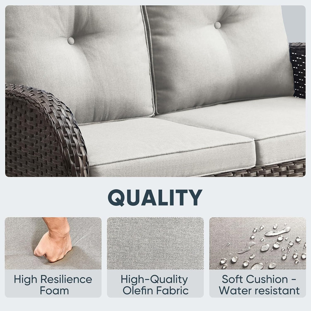 Brown Wicker Patio Glider Loveseat