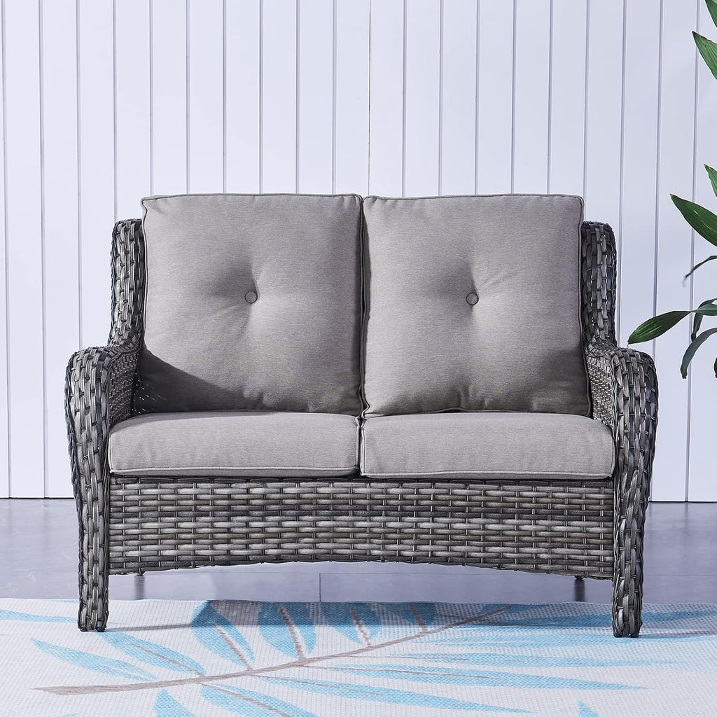 Heavy Duty Grey Wicker Patio Loveseat