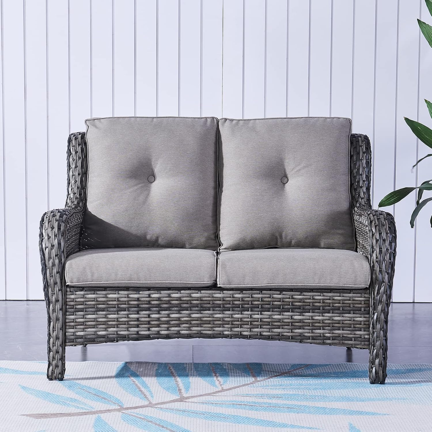 Heavy Duty Grey Wicker Patio Loveseat