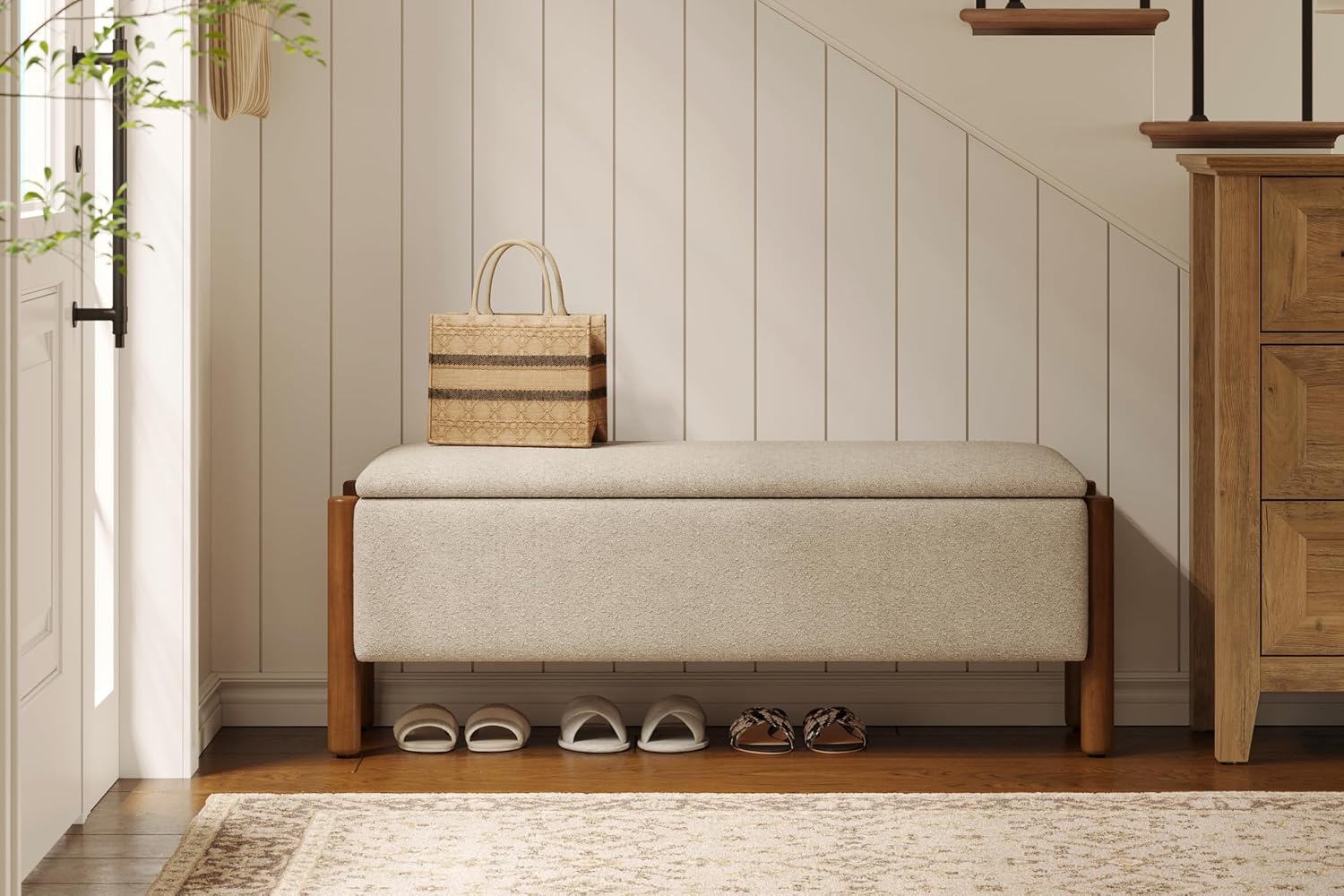 Beige 47" Fabric Storage Bench