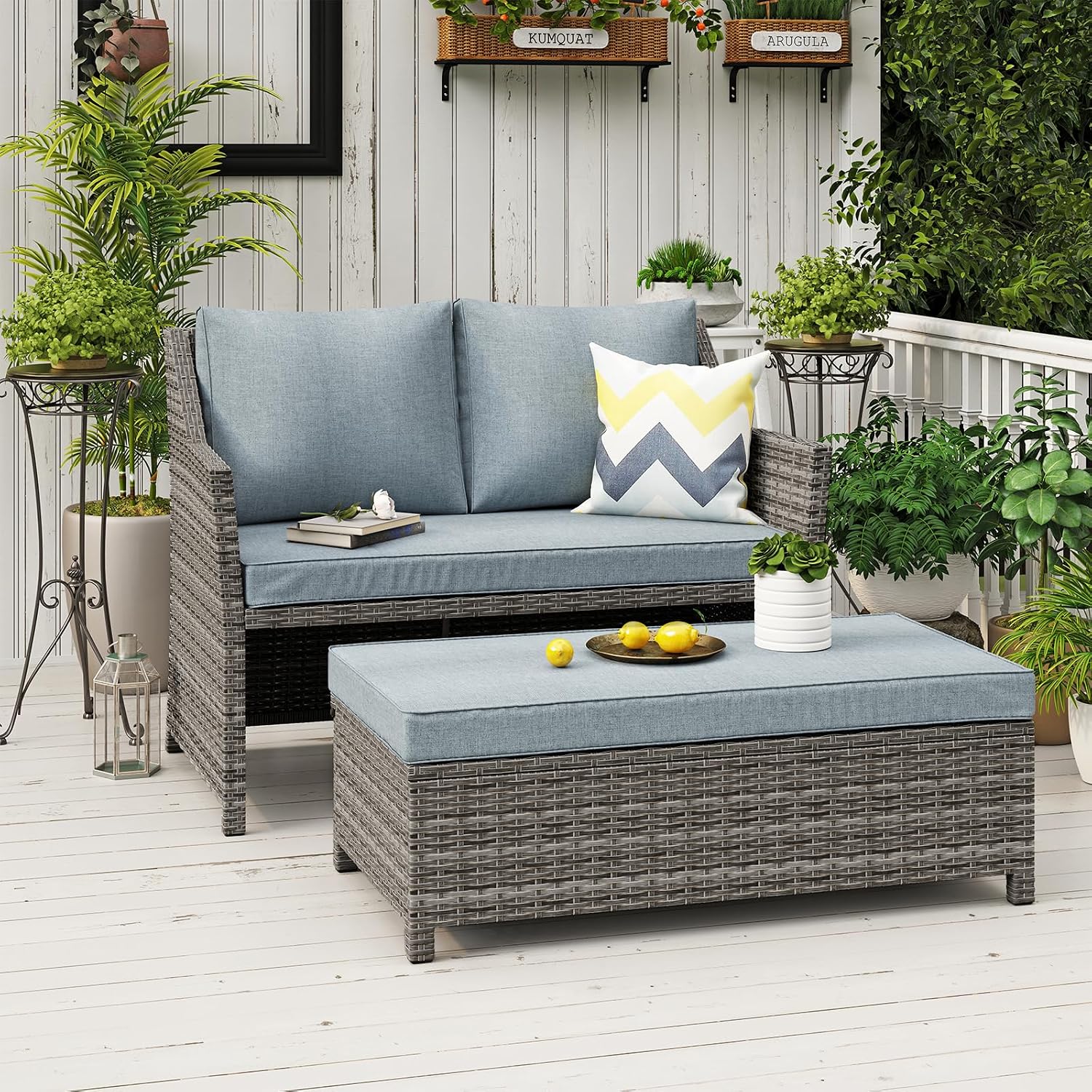 Grey Wicker Patio Loveseat Set