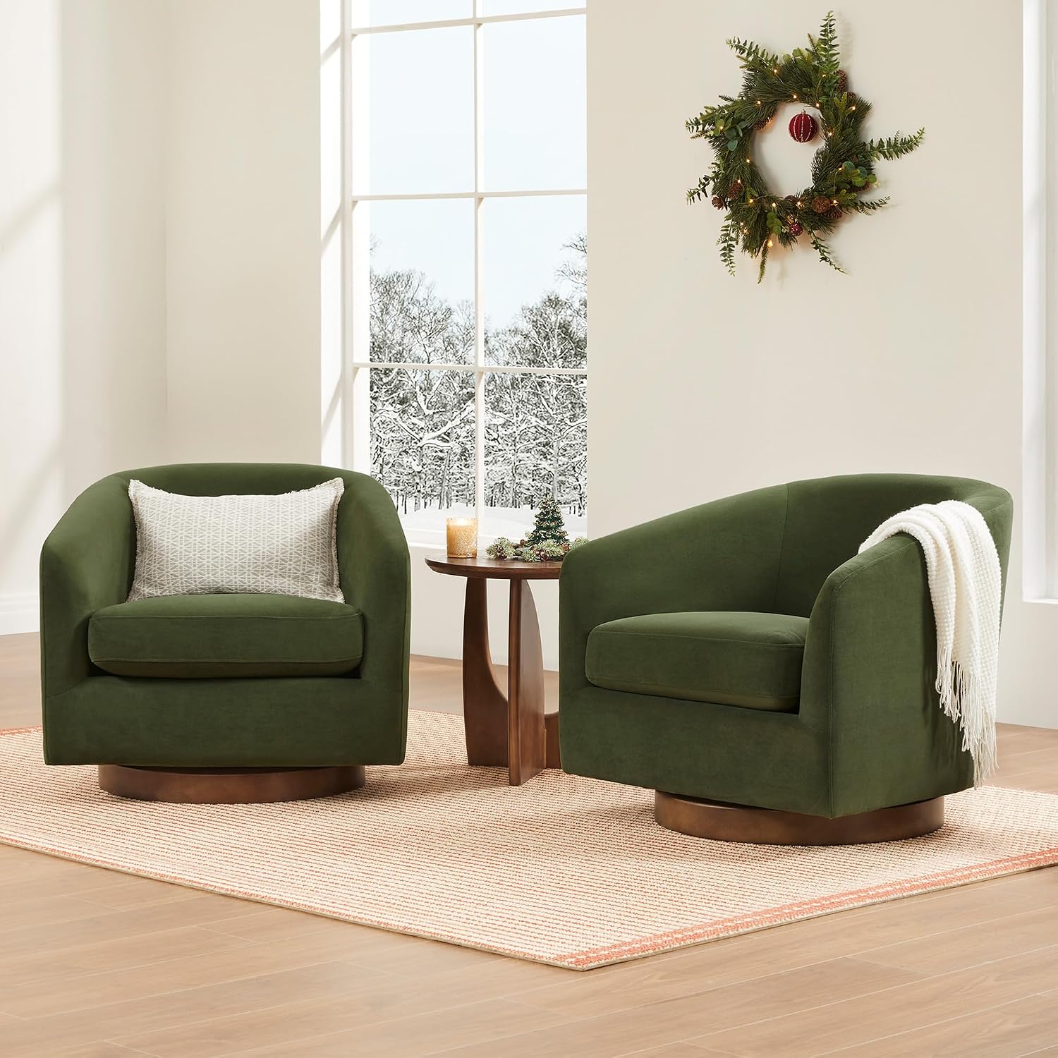 Forest Green Velvet Swivel Barrel Chair