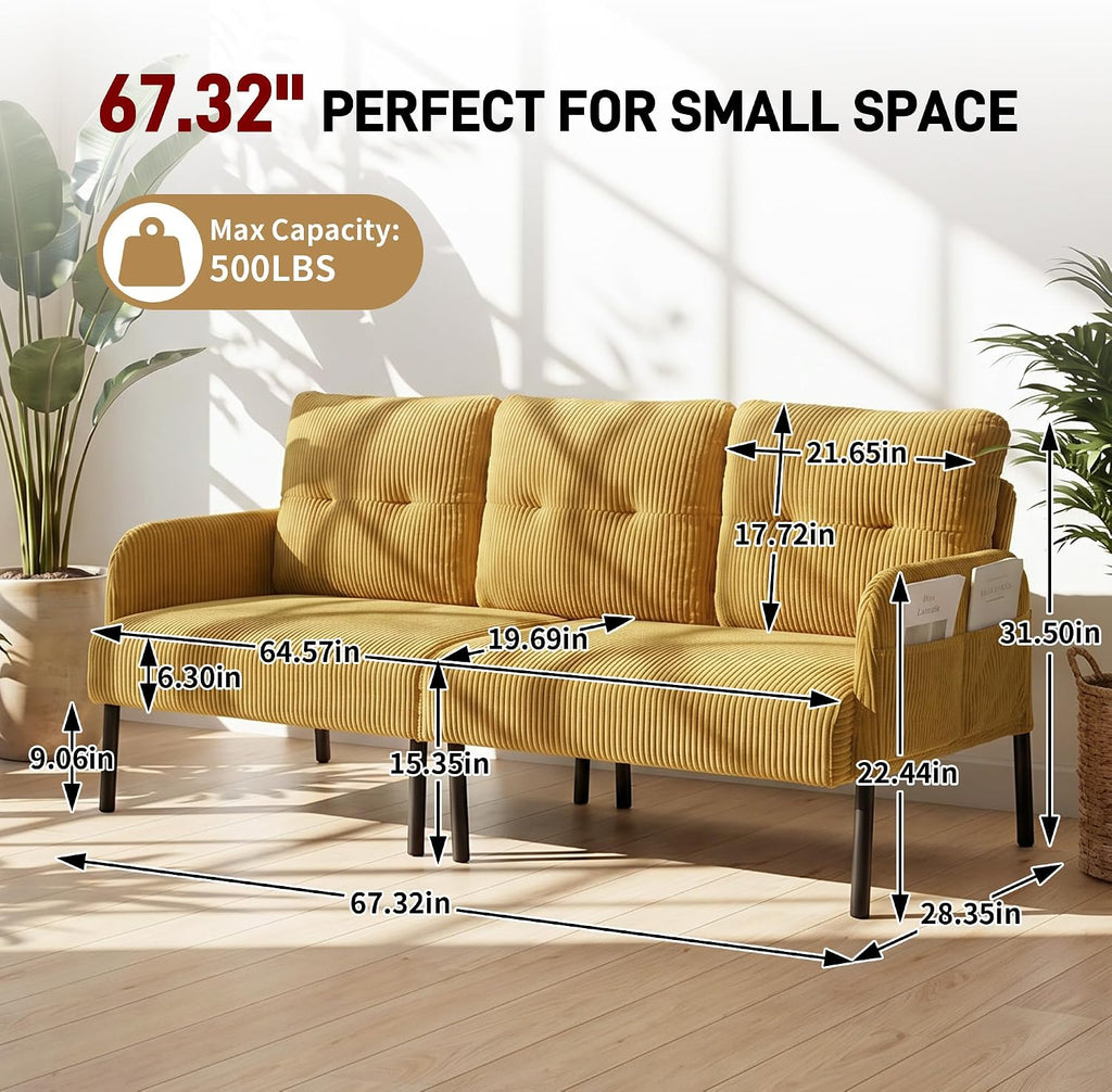 Mustard Corduroy Oversized Loveseat