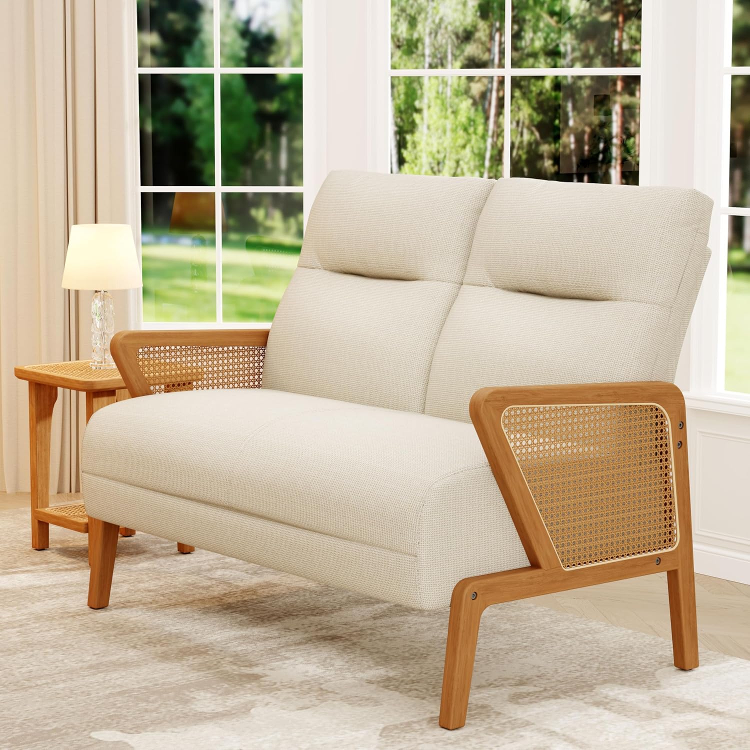 Ivory Rattan Arm Small Loveseat Sofa