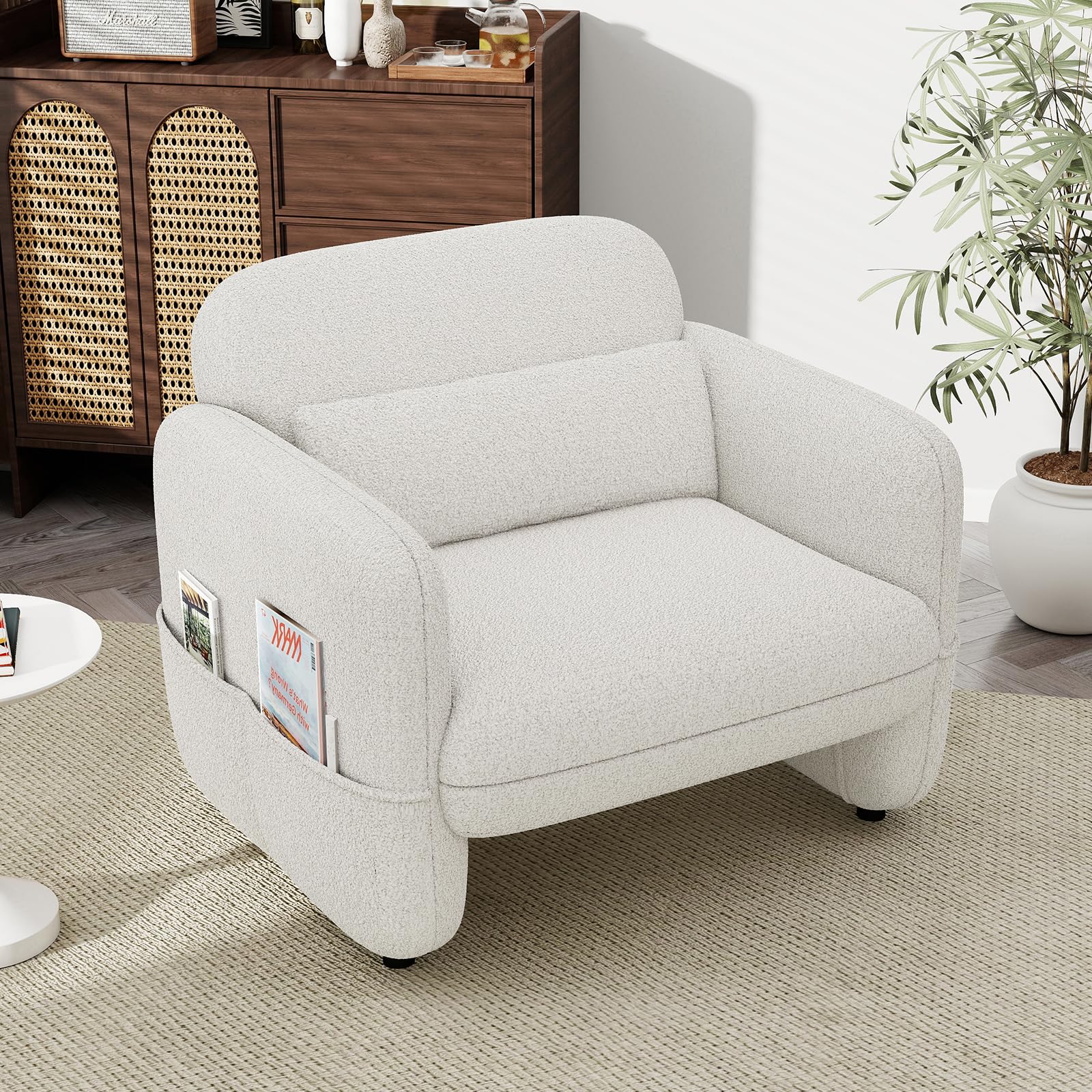 Beige Oversized Sherpa Accent Chair