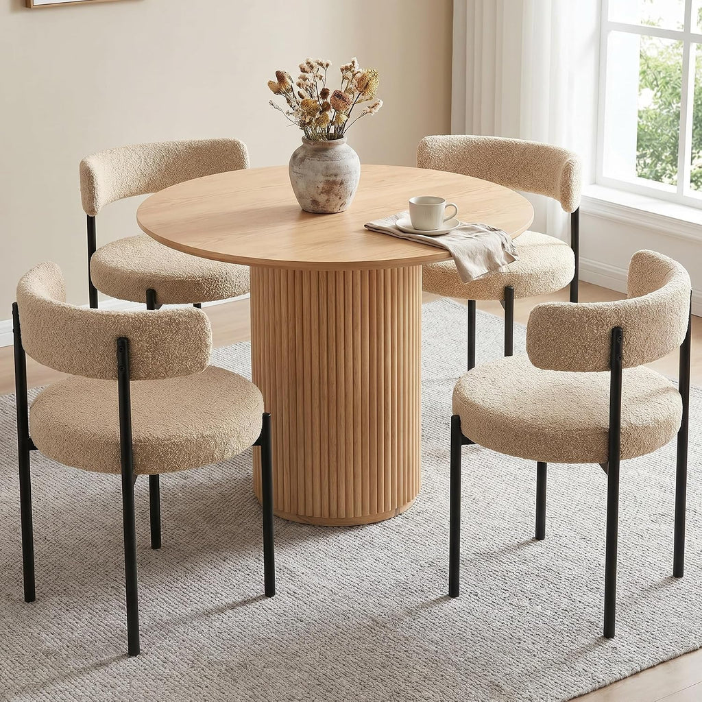 Set of 4 Beige Mid-Century Dining Chairs