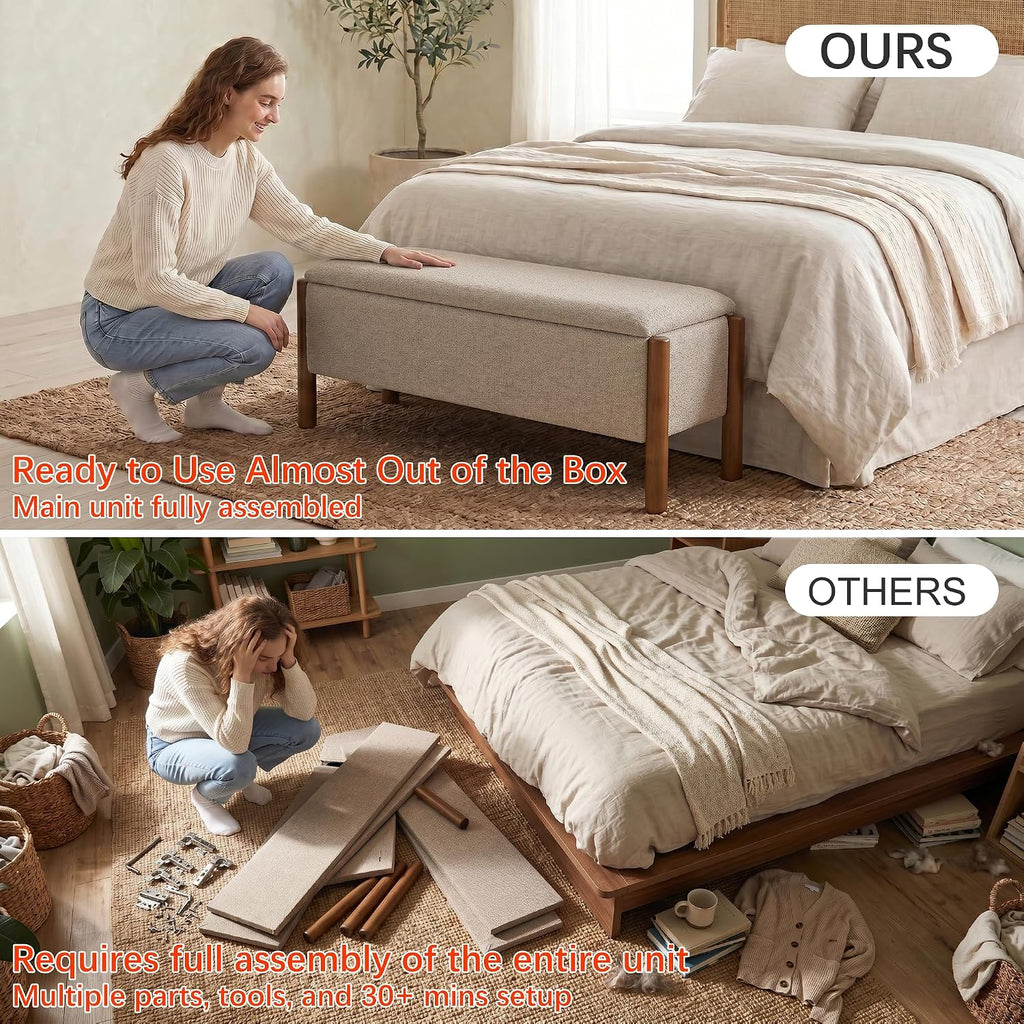 Beige 47" Fabric Storage Bench