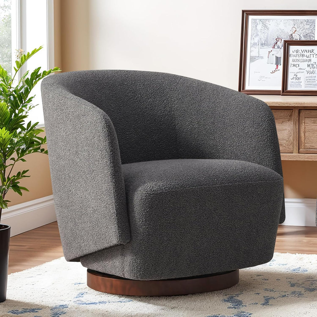 Grey Boucle Swivel Barrel Chair