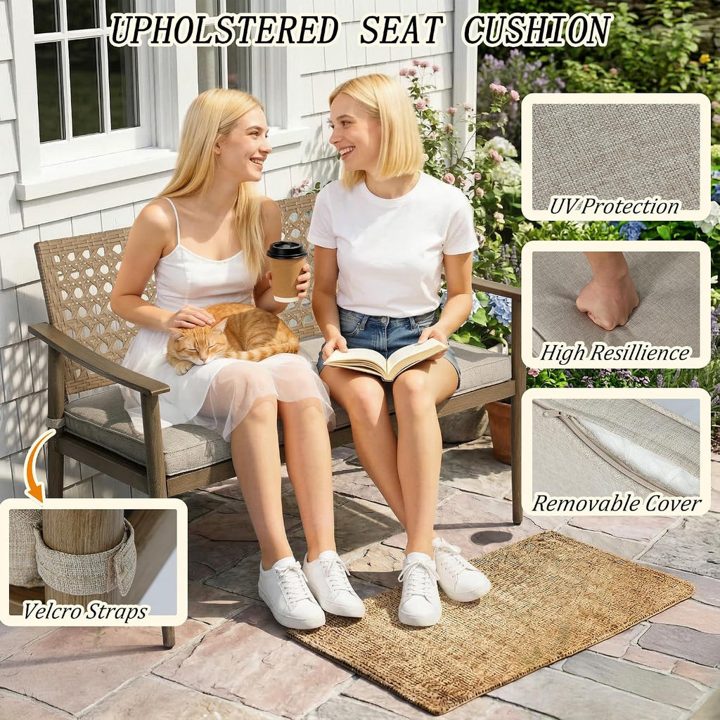 Wicker Patio Bench with Cushion