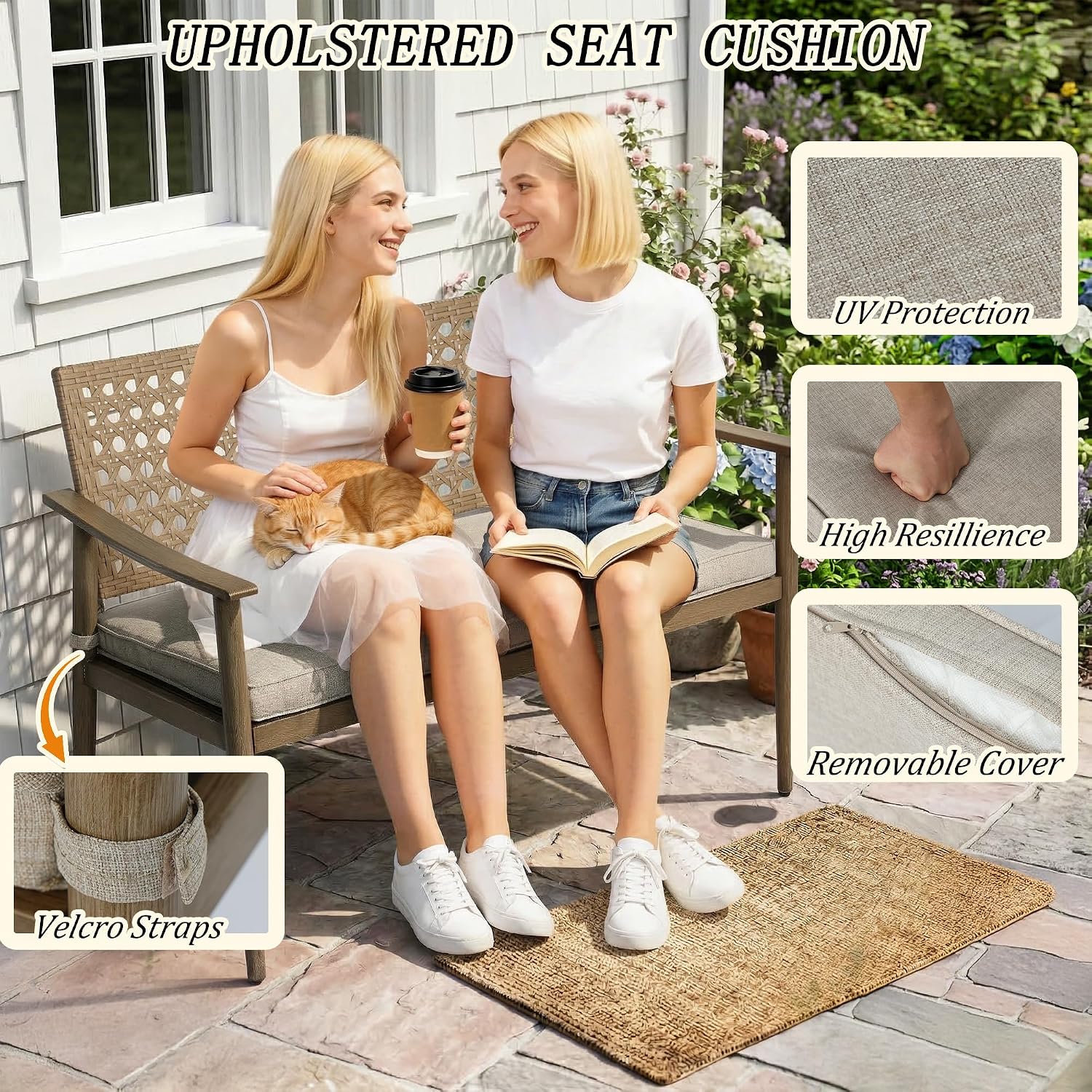 Wicker Patio Bench with Cushion
