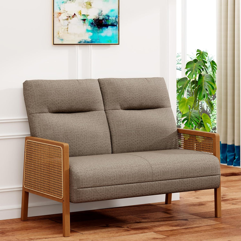 Taupe Rattan Arm Small Loveseat