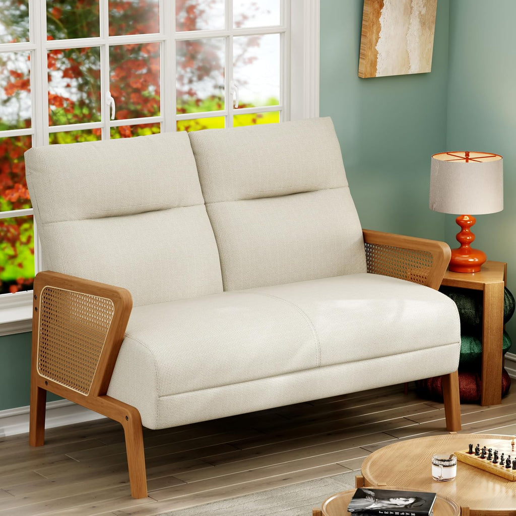 Ivory Rattan Arm Small Loveseat Sofa