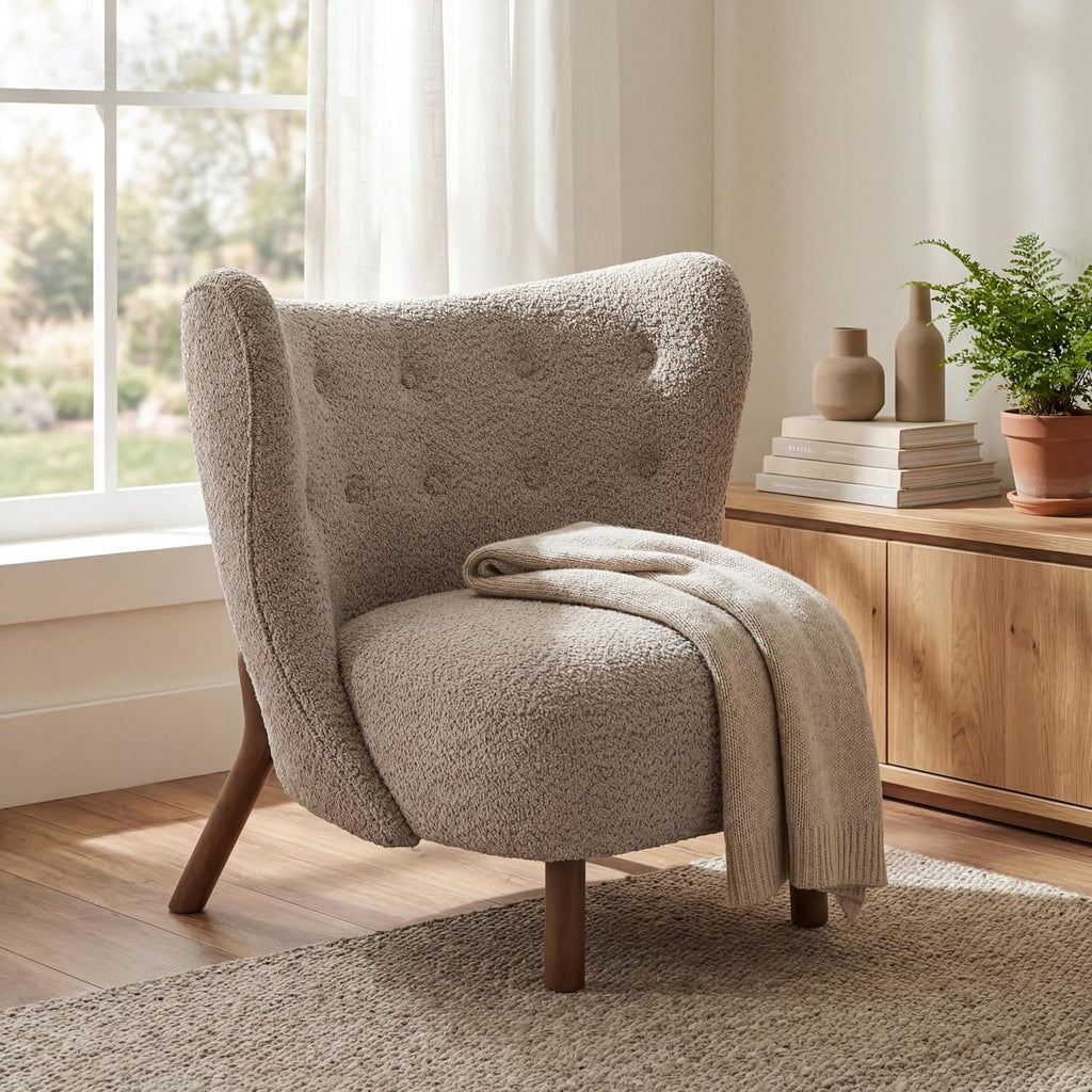 Brown Boucle Aurora Wingback Accent Chair