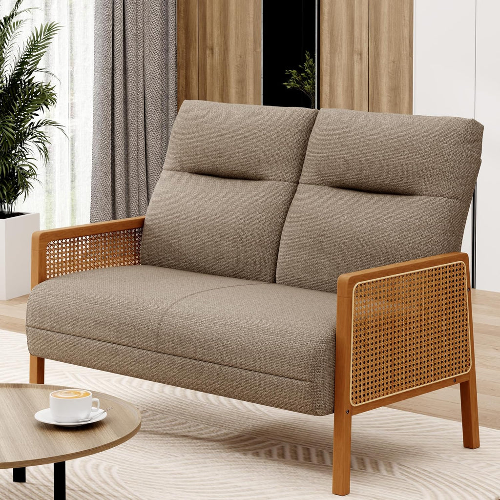 Taupe Rattan Arm Small Loveseat