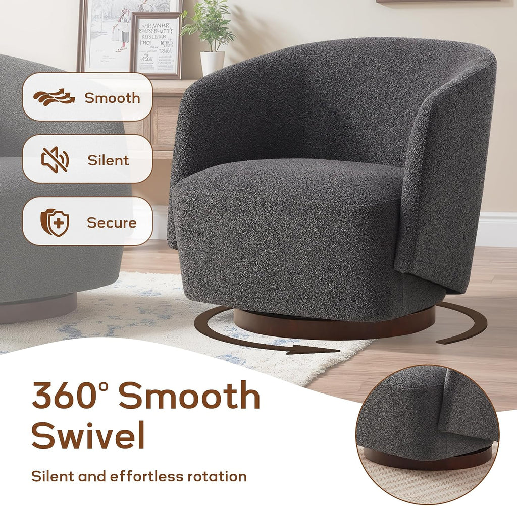 Grey Boucle Swivel Barrel Chair